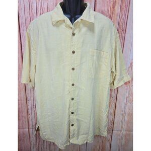 Joseph & Feiss Mens Yellow‎ Silk Short Sleeve Hawaiian Shirt XLT